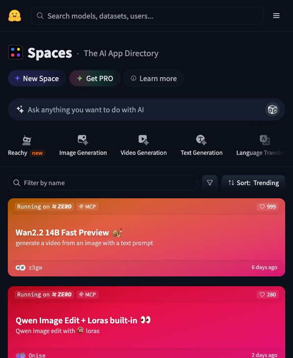 Hugging Face Spaces 页面截图